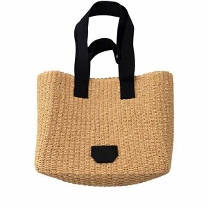 All Saints Tan Woven Tote with Black Straps